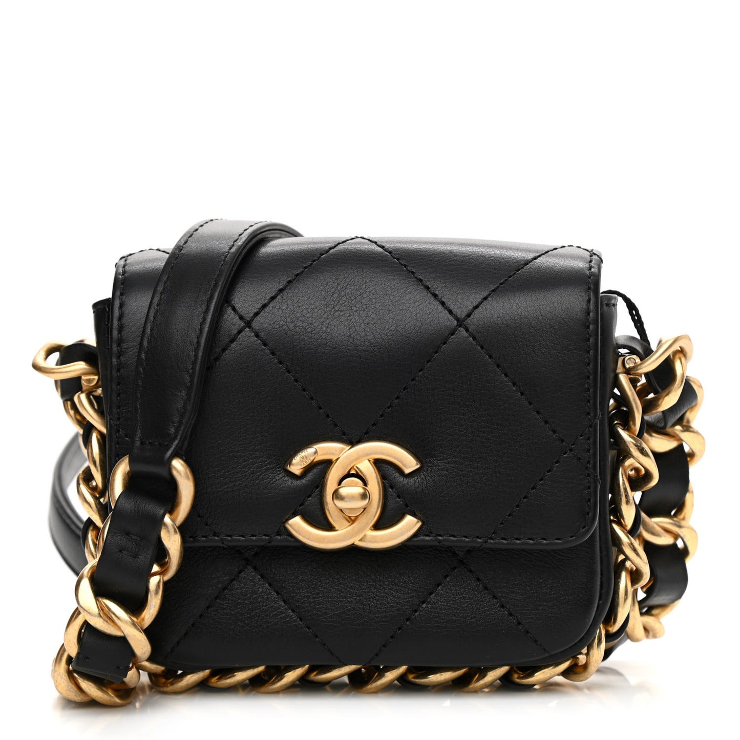 Calfskin Quilted Mini Framing Chain Bag Black