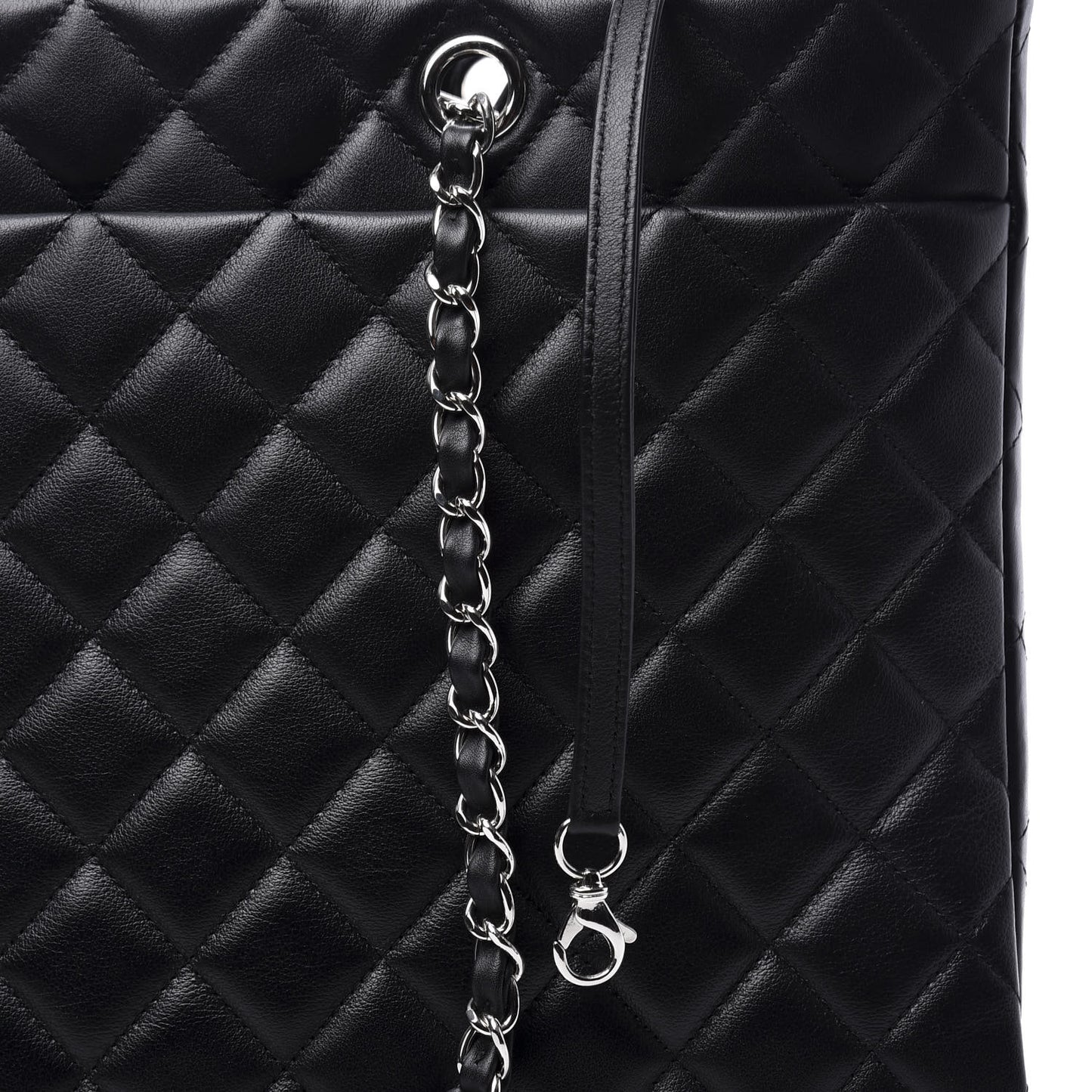 Calfskin Quilted Large Classic Shopping Tote Black