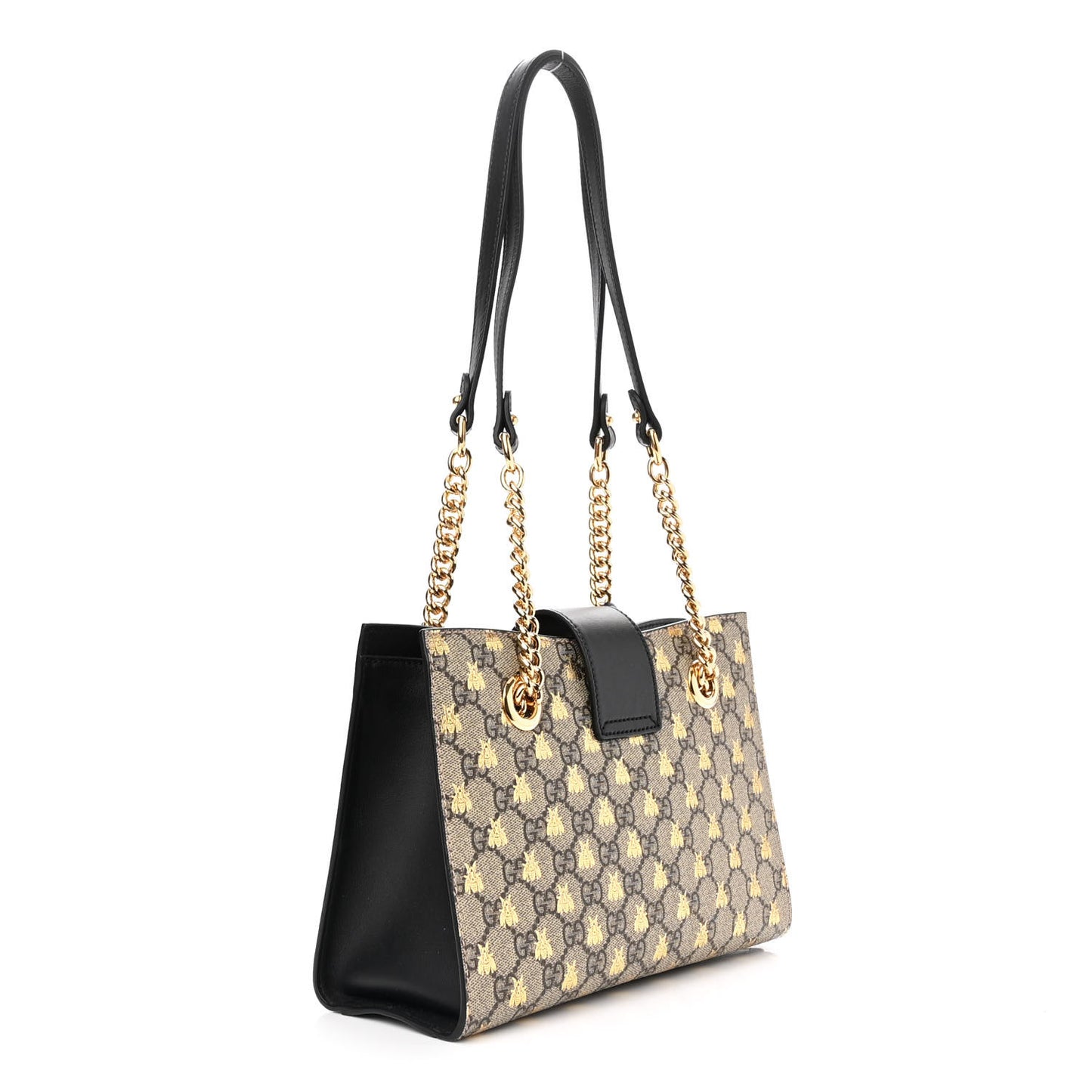 GG Supreme Monogram Bees Small Padlock Tote Beige Oro Black