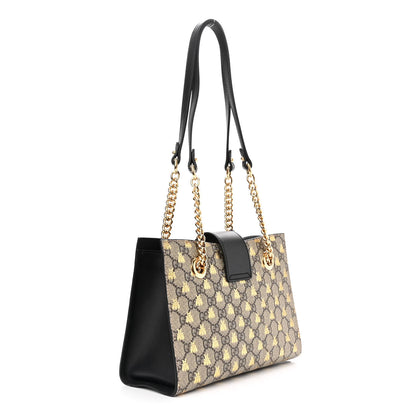 Gucci GG Supreme Monogram Bees Small Padlock Tote Beige Oro Black 3 of 11