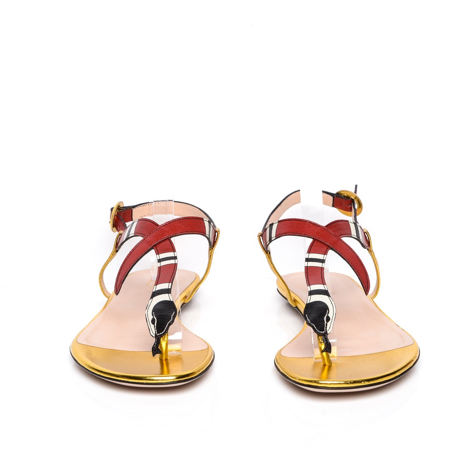 Metallic Calfskin Yoko T Strap Snake Thong Sandals 39 Gold