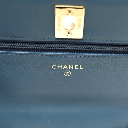 Chanel Lambskin Quilted Trendy CC Wallet On Chain WOC Blue 6 of 12