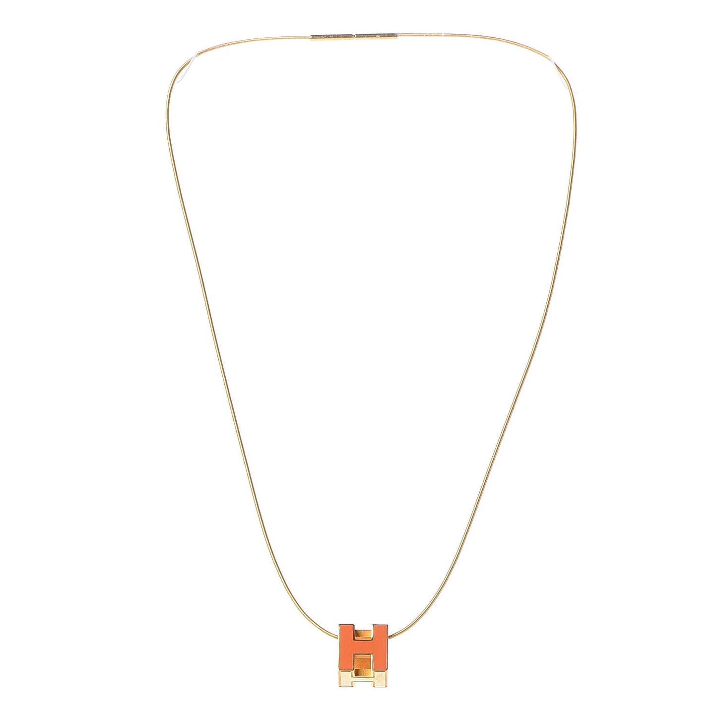 Gold Lacquered Cage d'H Pendant Necklace Orange