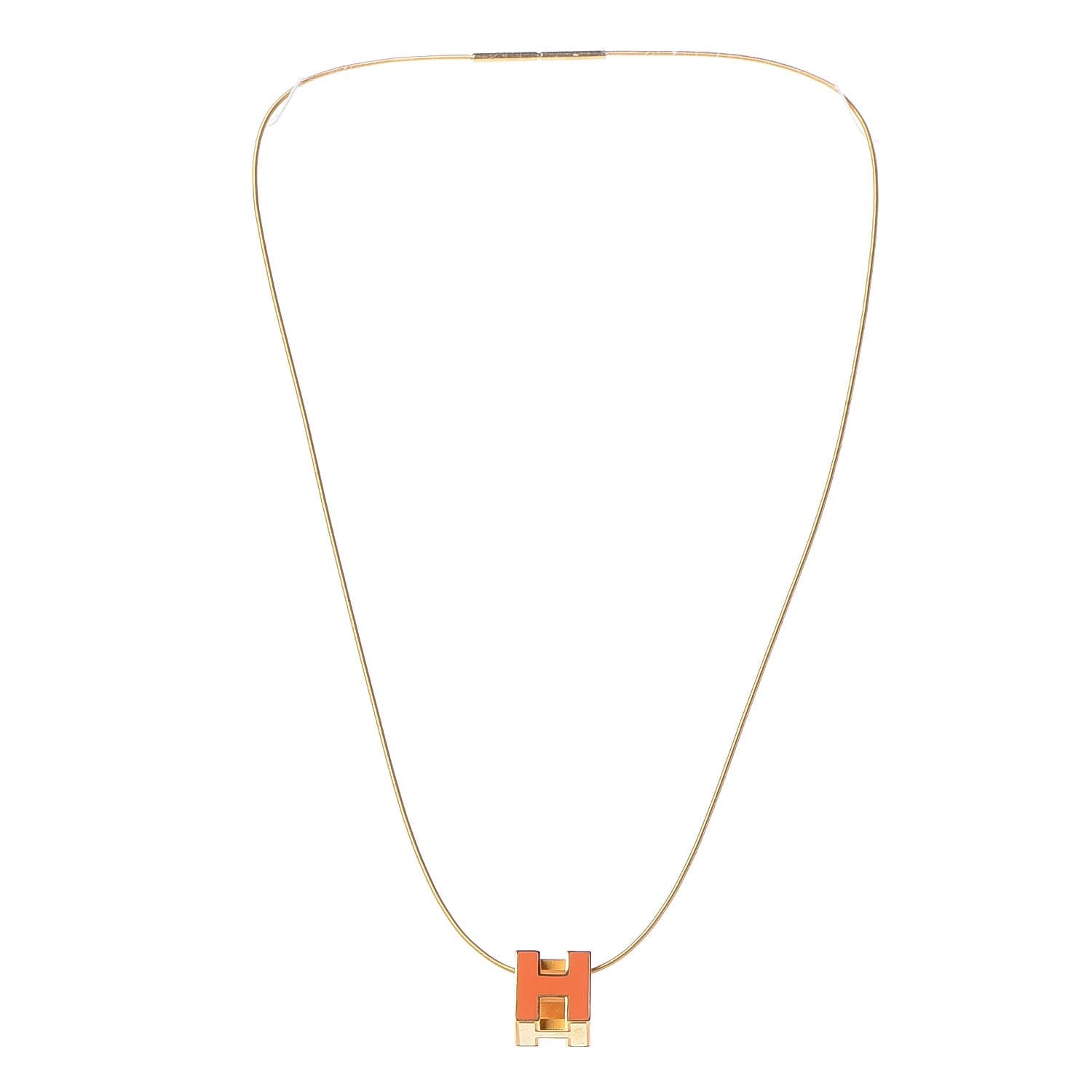 Hermes Gold Lacquered Cage d'H Pendant Necklace Orange 3 of 6