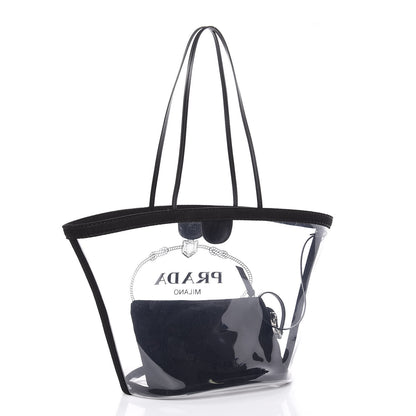 Prada Plexiglass Calfskin Small Shopper Tote Black 3 of 7
