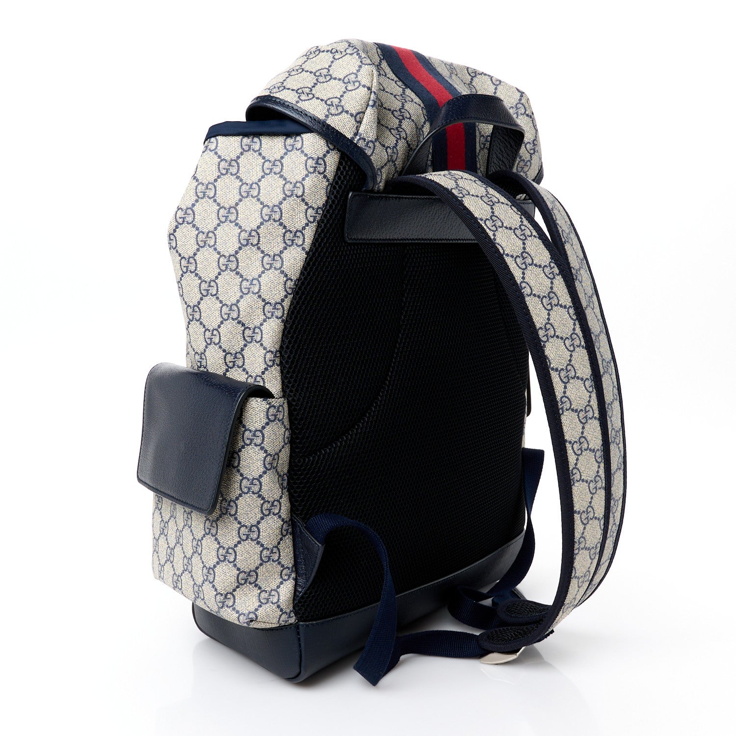 Gucci GG Supreme Monogram Medium Ophidia Double Buckle Backpack Beige Blue Black 3 of 10