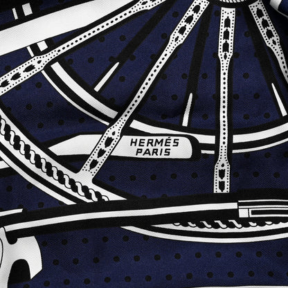 Hermes Silk Balade En Berline Froufrou Scarf 70 Marine White Black 2 of 5