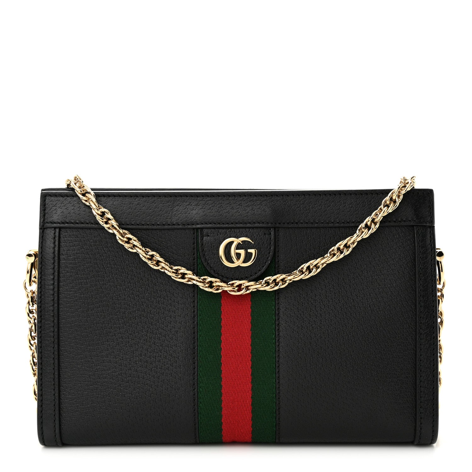 Gucci Calfskin GG Web Small Ophidia Chain Shoulder Bag Black 1 of 11