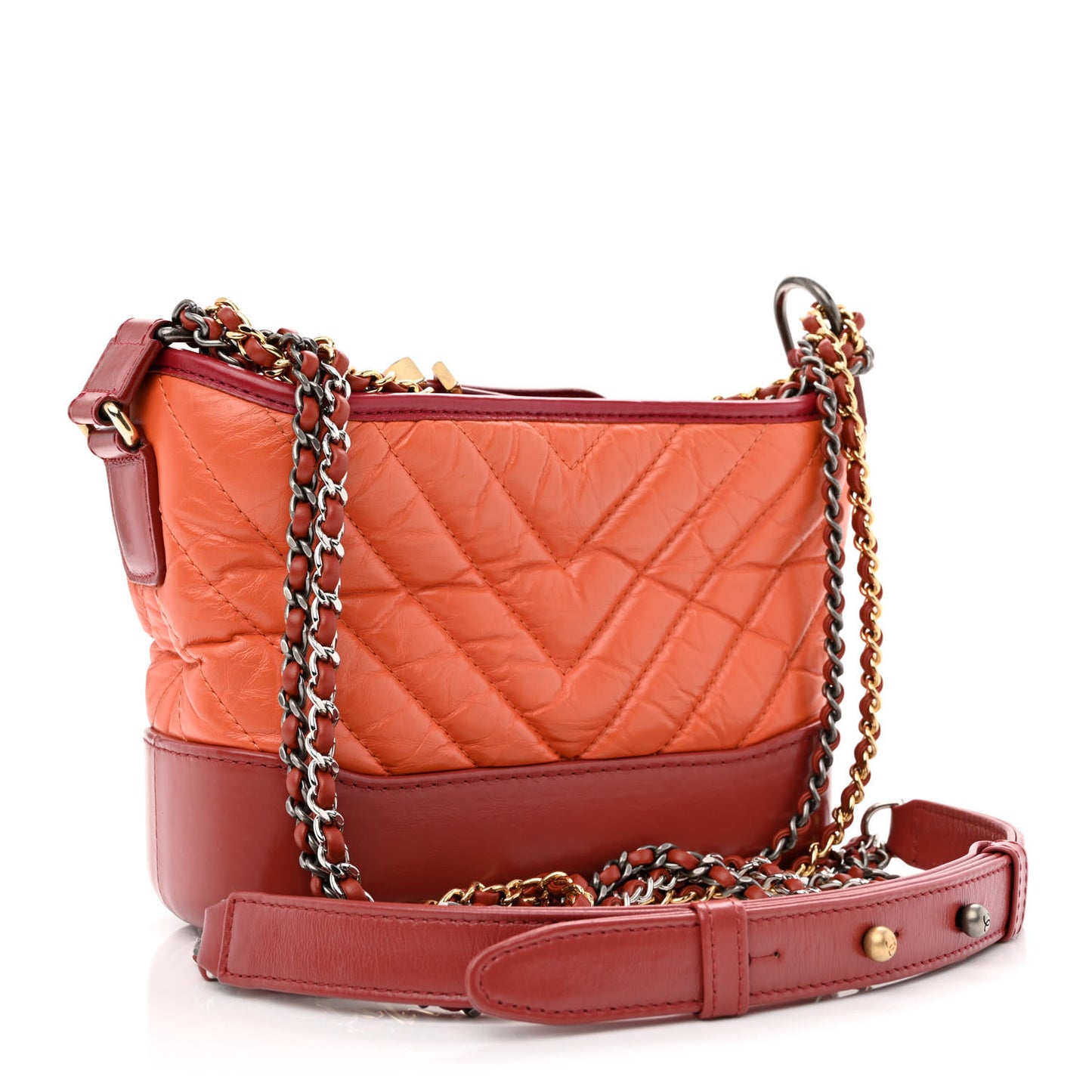 Aged Calfskin Chevron Quilted Small Gabrielle Hobo Dark Red Orange