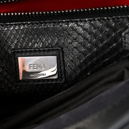 Fendi Vitello Seta Snakeskin Crocodile Monster Eyes Medium Peekaboo Iconic Satchel Black Girasole 6 of 9