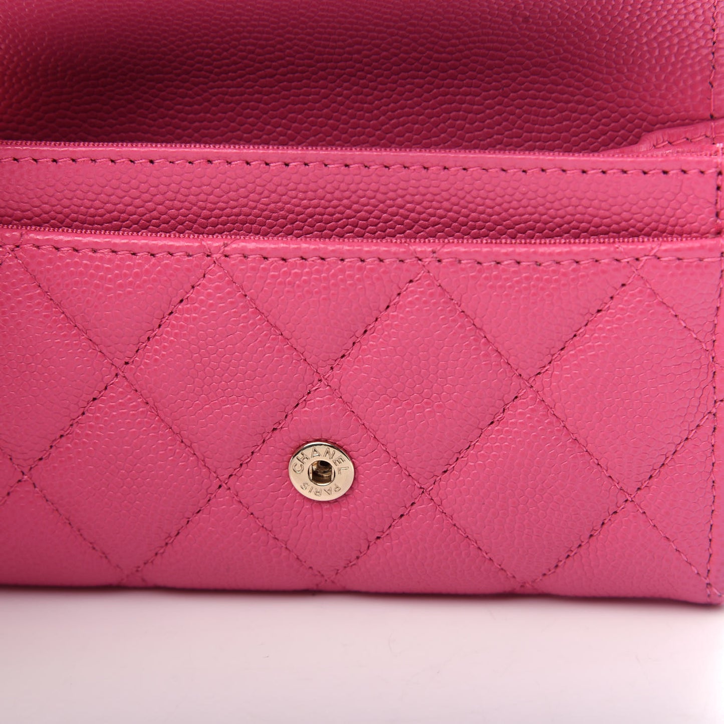 Caviar Quilted Flap Card Holder Wallet Pink