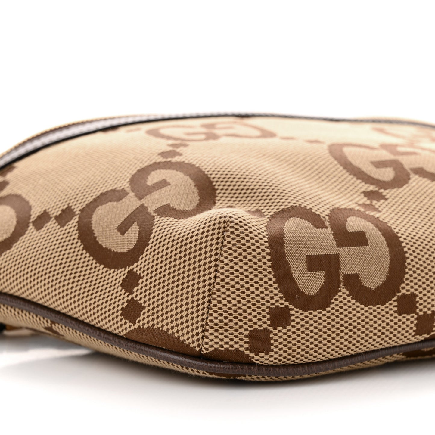 Monogram Jumbo GG Textured Dollar Calfskin Web Belt Bag Camel Ebony New Acero