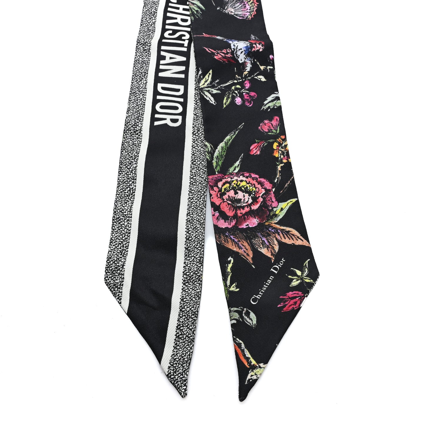 Silk Twill D-Floral Mitzah Scarf Black Multicolor