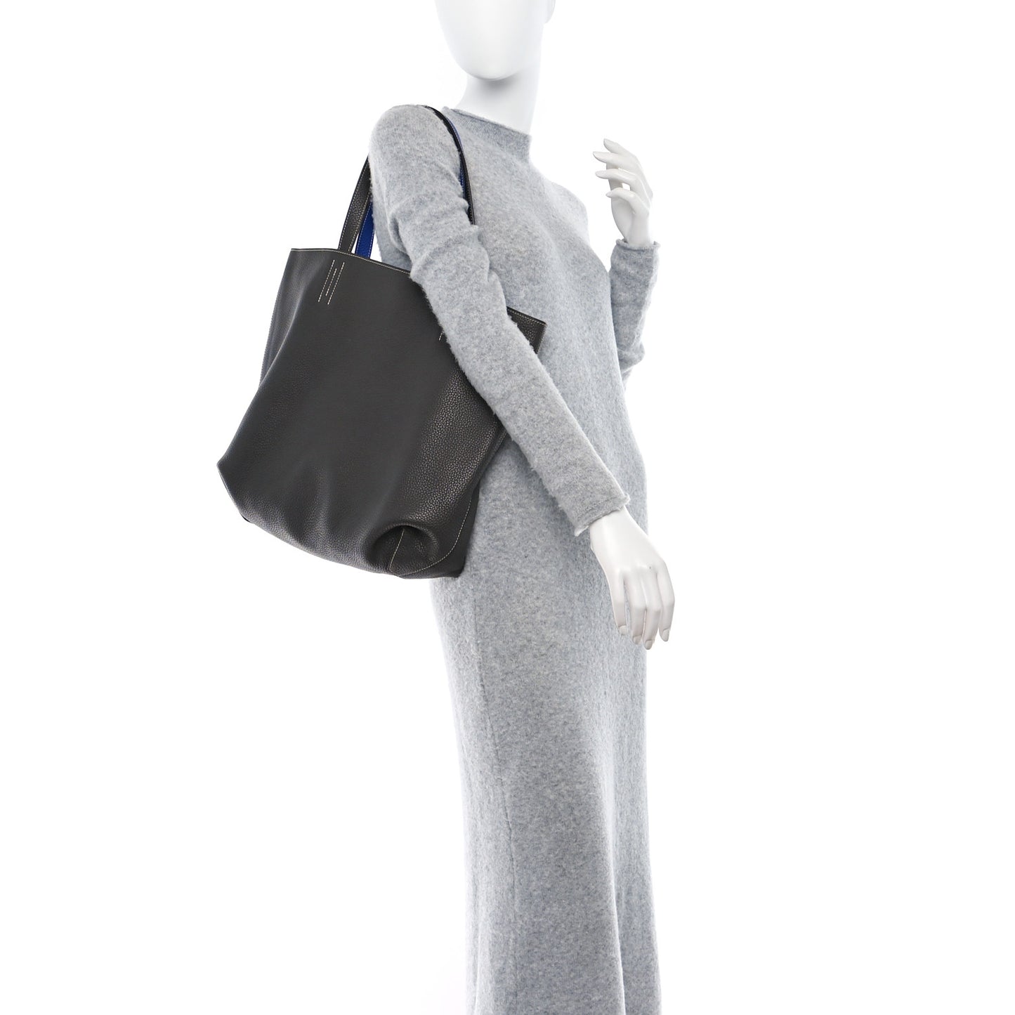 Taurillon Clemence Double Sens 36 Reversible Tote Graphite Bleu Electrique