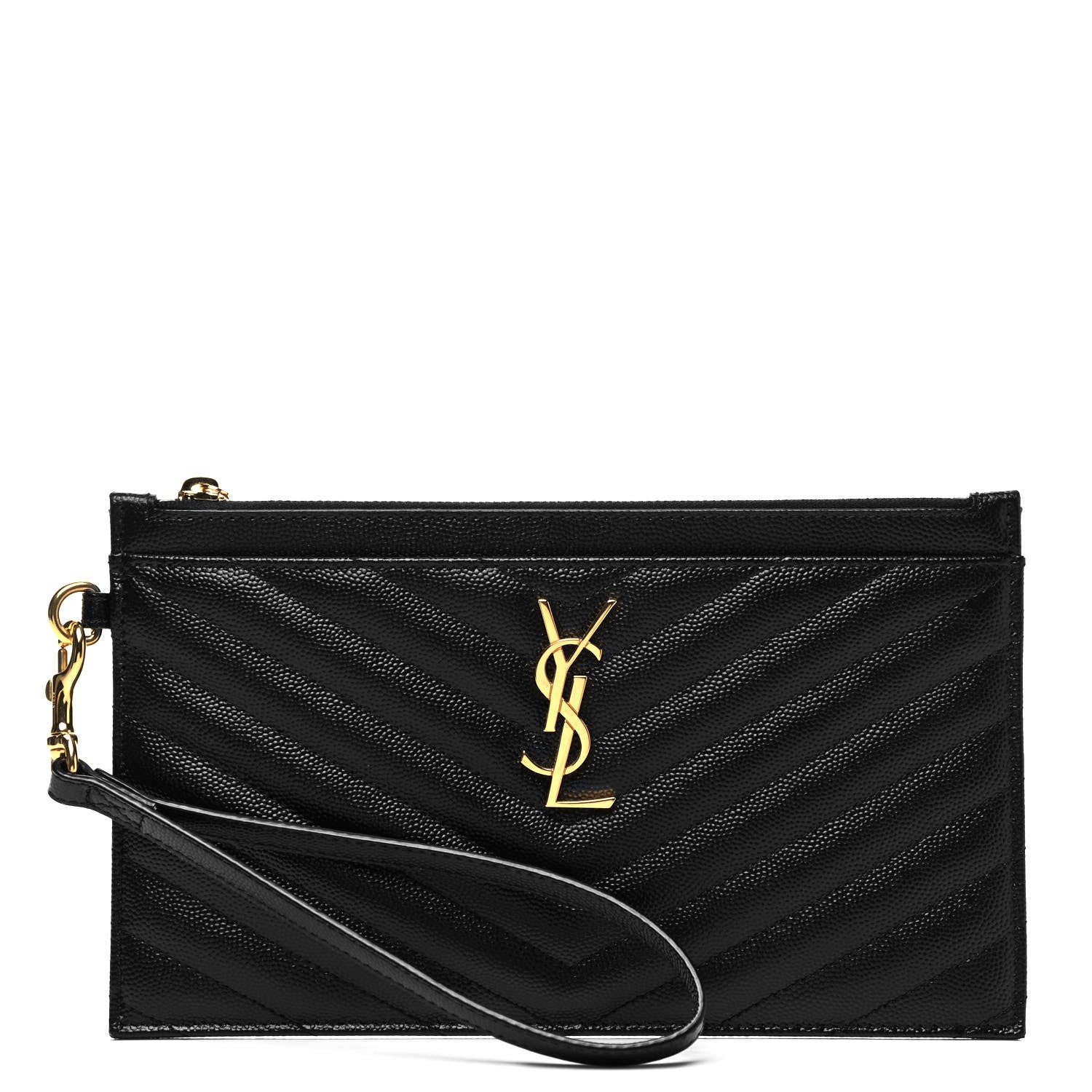 Saint Laurent Grain De Poudre Chevron Monogram Large Bill Pouch Black 1 of 7