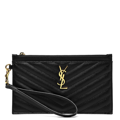Saint Laurent Grain De Poudre Chevron Monogram Large Bill Pouch Black 1 of 7