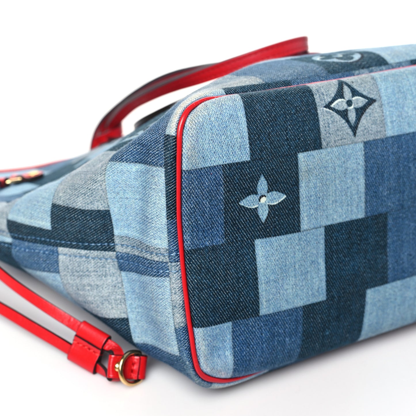Denim Damier Monogram Patchwork Neverfull Blue Rouge
