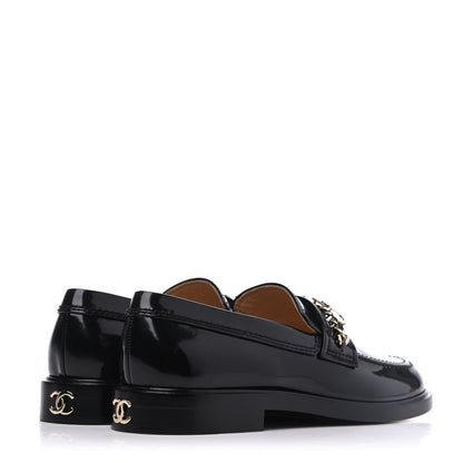 Chanel Shiny Calfskin Logo Loafers 37.5 Black 4 of 11