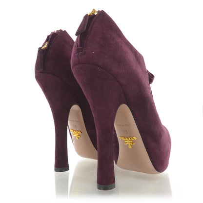 Prada Suede Caged Lace Up Booties 35 NEW Burgundy 3 of 6