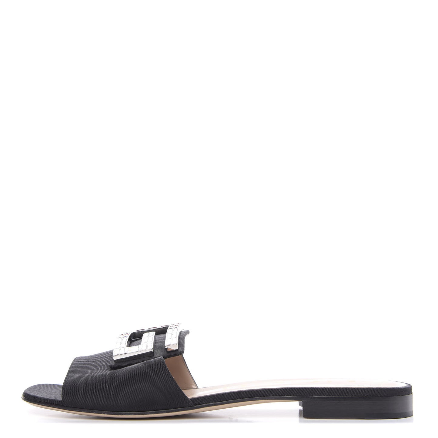Moire Fabric Crystal Square G Madelyn Slide Sandals 40 Black