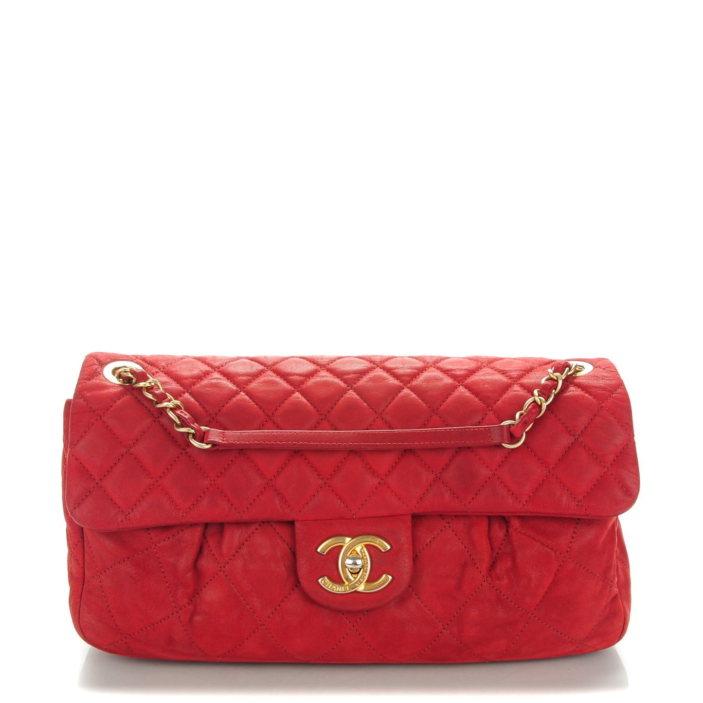 Iridescent Calfskin Quilted Large Chic Quilt Flap Red