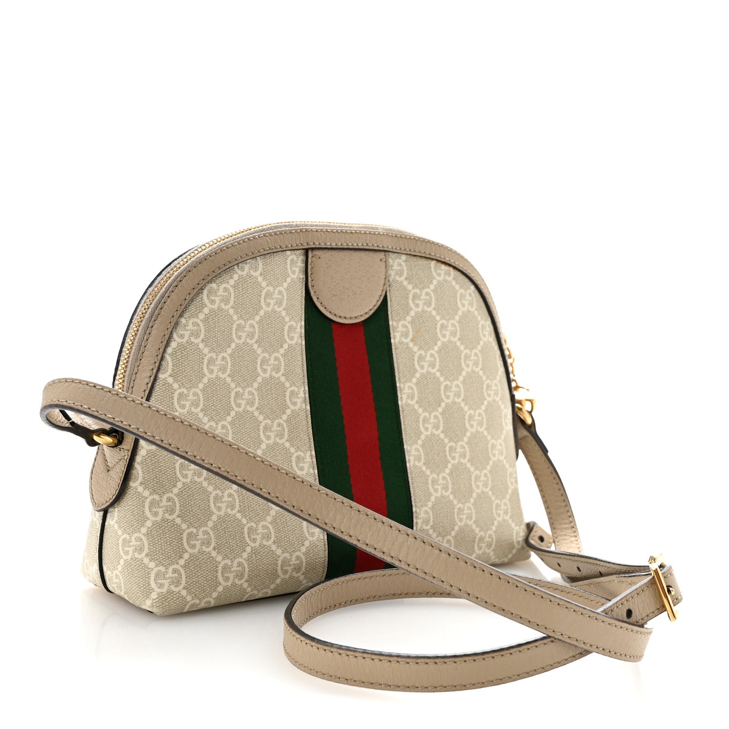 Gucci GG Supreme Monogram Textured Dollar Calfskin Web Small Ophidia Dome Shoulder Beige Mystic White Oatmeal 3 of 16