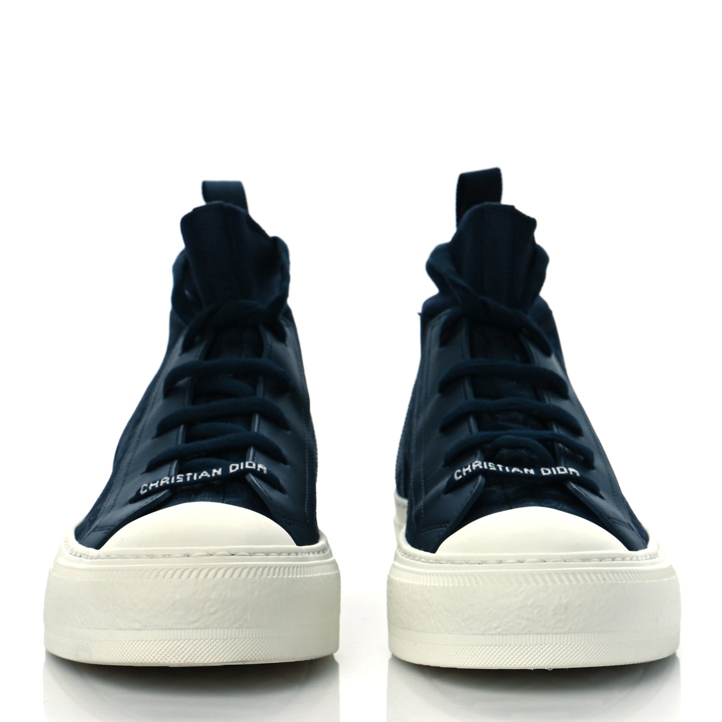 Technical Canvas Mesh Calfskin Womens Oblique Walk'n Dior High Top Sneakers 36.5 Deep Blue