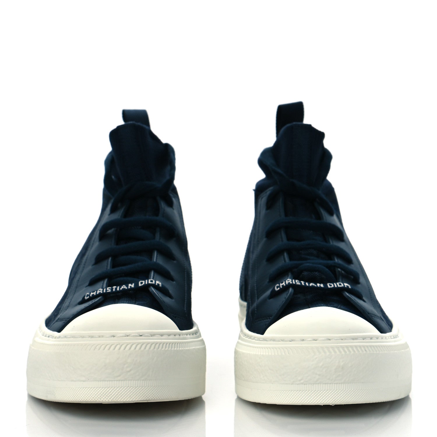 Christian Dior Technical Canvas Mesh Calfskin Womens Oblique Walk'n Dior High Top Sneakers 36.5 Deep Blue 2 of 9