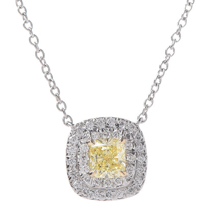 Tiffany Platinum Fancy Intense Yellow Diamond .33ct Soleste Pendant Necklace 4 of 8