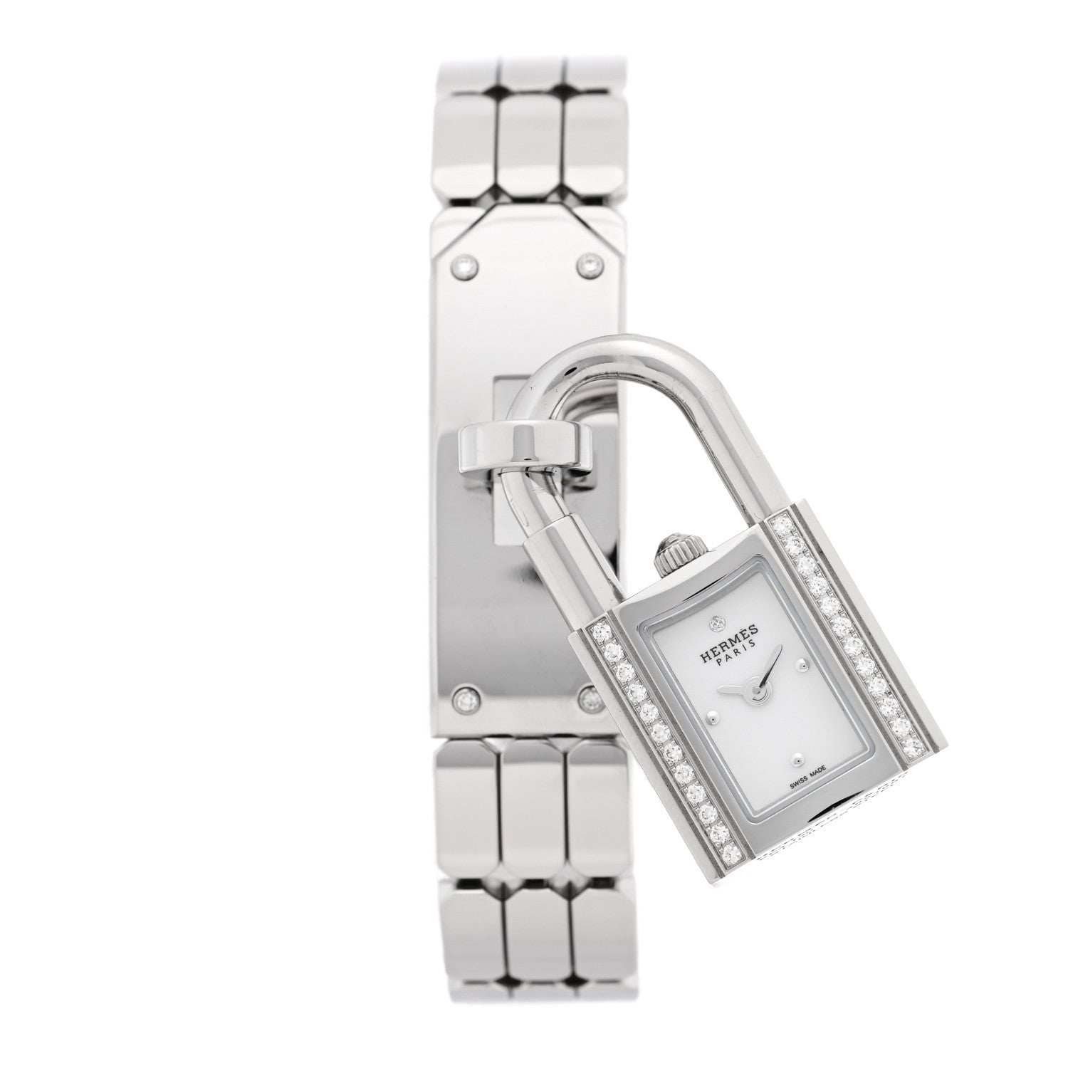 Hermes Stainless Steel Diamond 16mm Kelly Quartz Watch 1 of 5