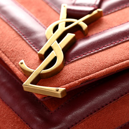Saint Laurent Calfskin Suede Matelasse Chevron Large Monogram College Bag Burgundy 11 of 12