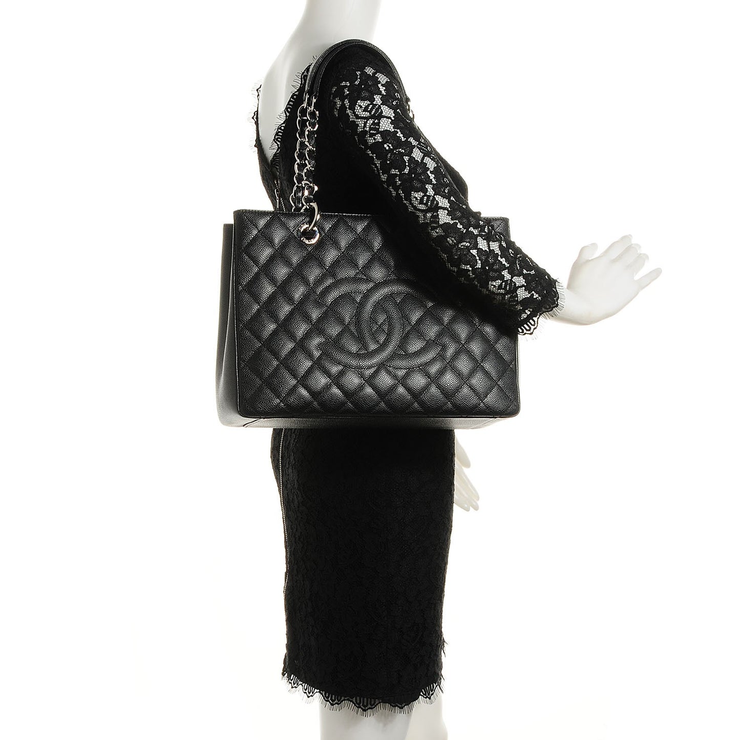 Caviar Quilted Grand Shopping Tote GST Black
