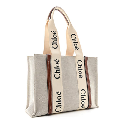 Chloe Cotton Calfskin Medium Woody Ribbon Tote White Brown 2 of 10