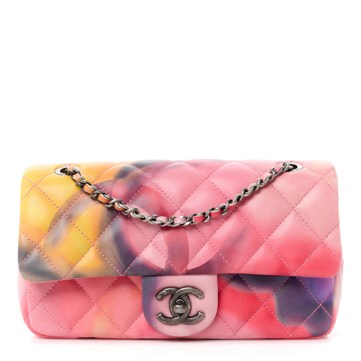 Printed Lambskin Quilted Small Flower Power Flap Ecru Orange Red Purple