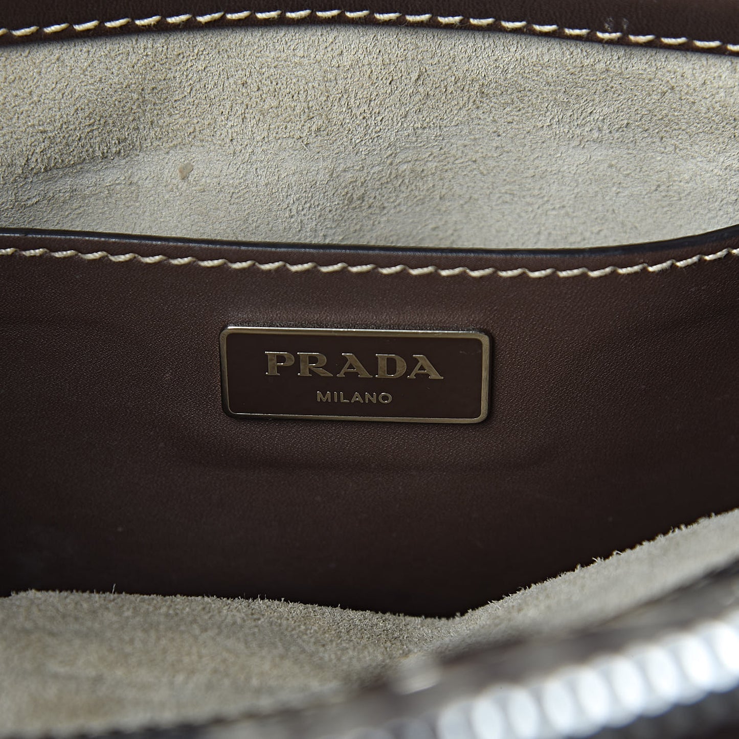 City Calf Small Stitched Twin Pocket Tote Cacao White