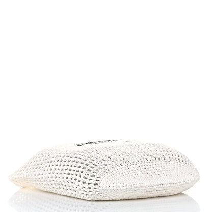 Prada Yarn Raffia Effect Crochet Logo Embroidered Shopping Tote Bag White 4 of 10