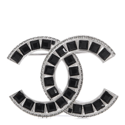 Chanel Baguette Crystal CC Brooch Silver Black 1 of 5