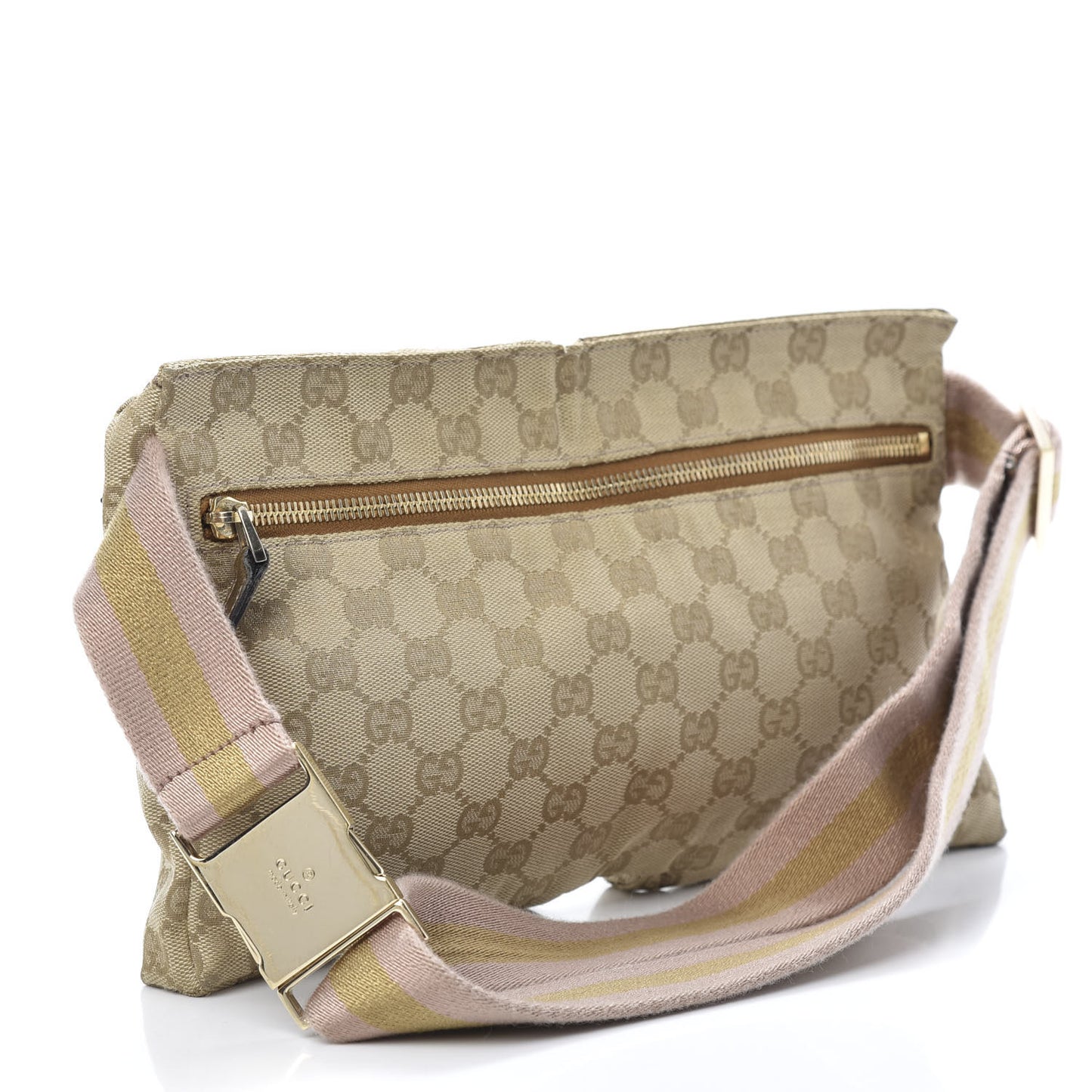GG Monogram Web Double Pocket Belt Bag Gold Pink