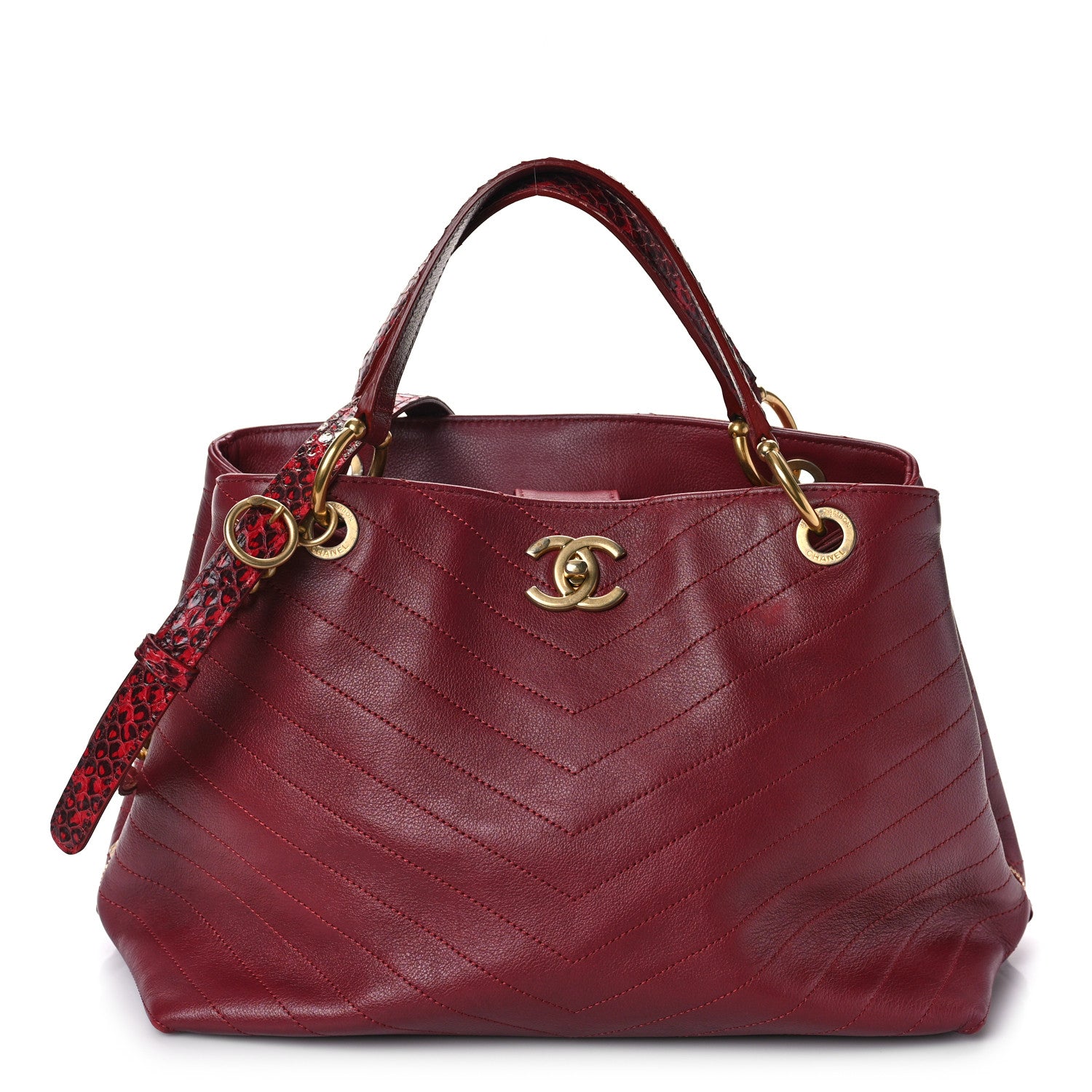 Chanel Calfskin Elaphe Stitched Large Chevron Chic Shopping Bag Red 1 of 11