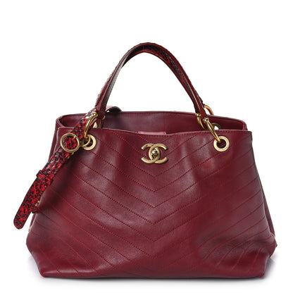 Chanel Calfskin Elaphe Stitched Large Chevron Chic Shopping Bag Red 1 of 11