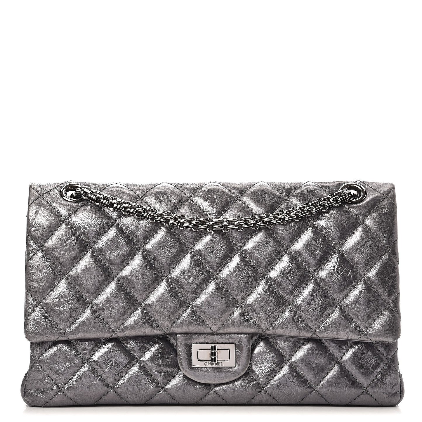 Metallic Aged Calfskin Quilted 2.55 Reissue 226 Flap Dark Silver
