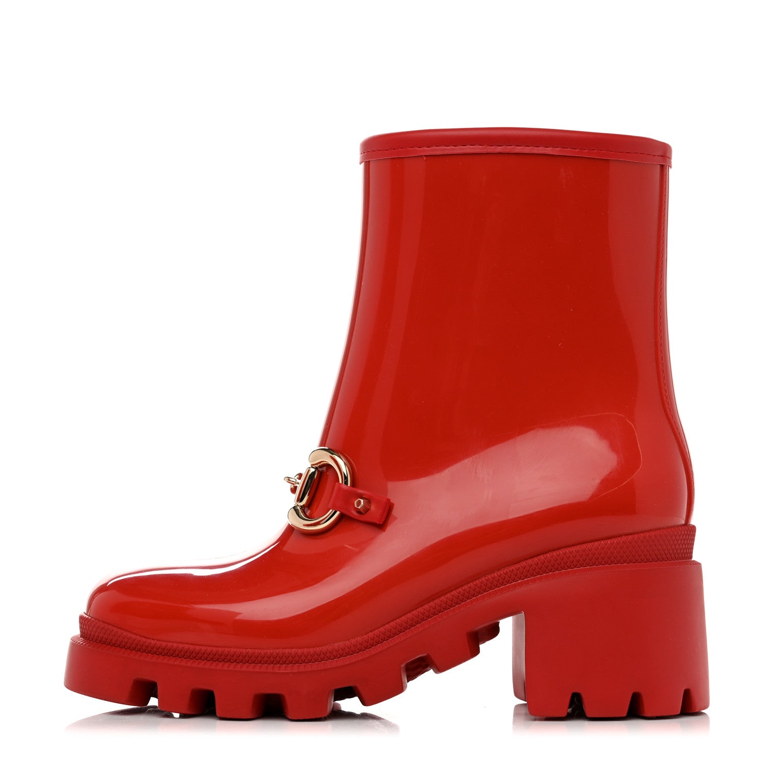 Gucci Rubber Womens Horsebit Ankle Boots 35 Maple Red 1 of 8