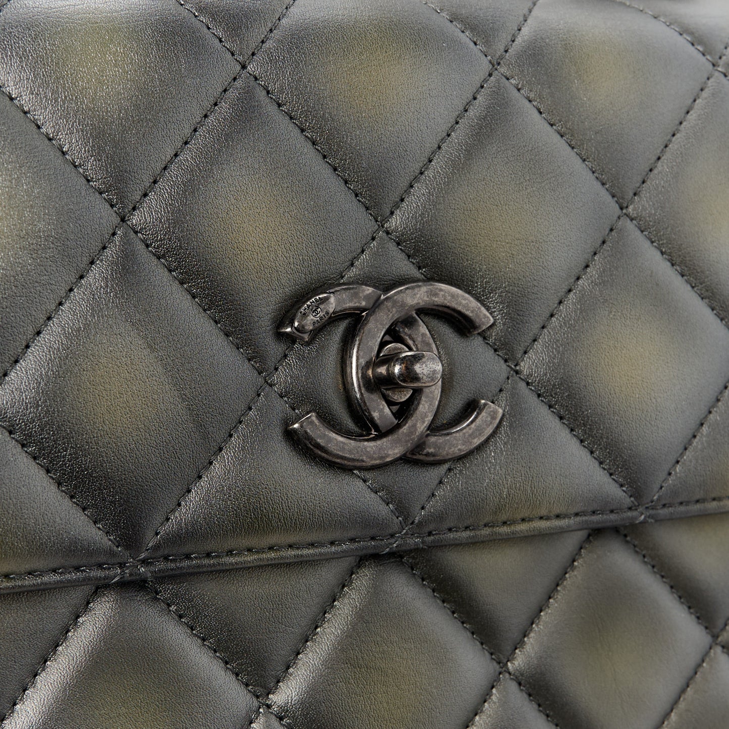 Metallic Faded Calfskin Quilted Small Trendy CC Dual Handle Flap Bag Silver Gold