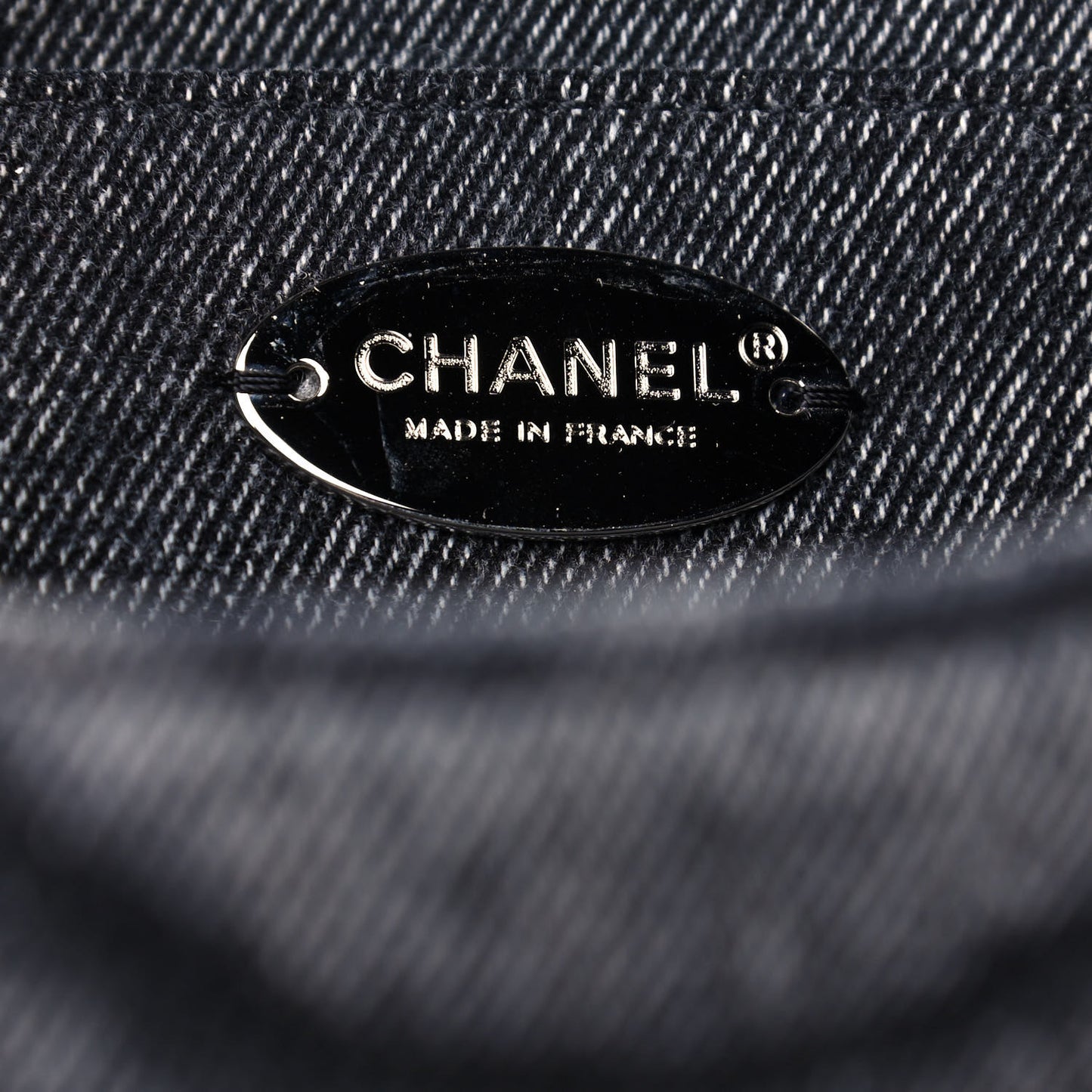 Denim Embossed CC Logo Print Jumbo Single Flap Grey Black