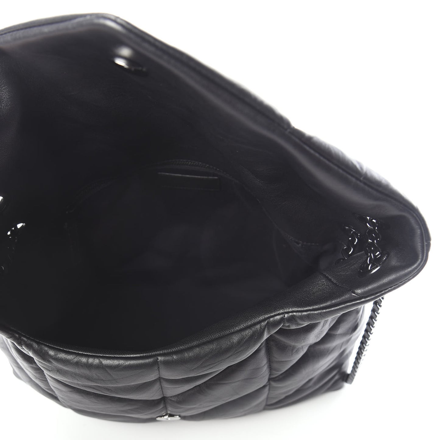 Lambskin Quilted Medium Loulou Puffer Monogram Chain Satchel Black