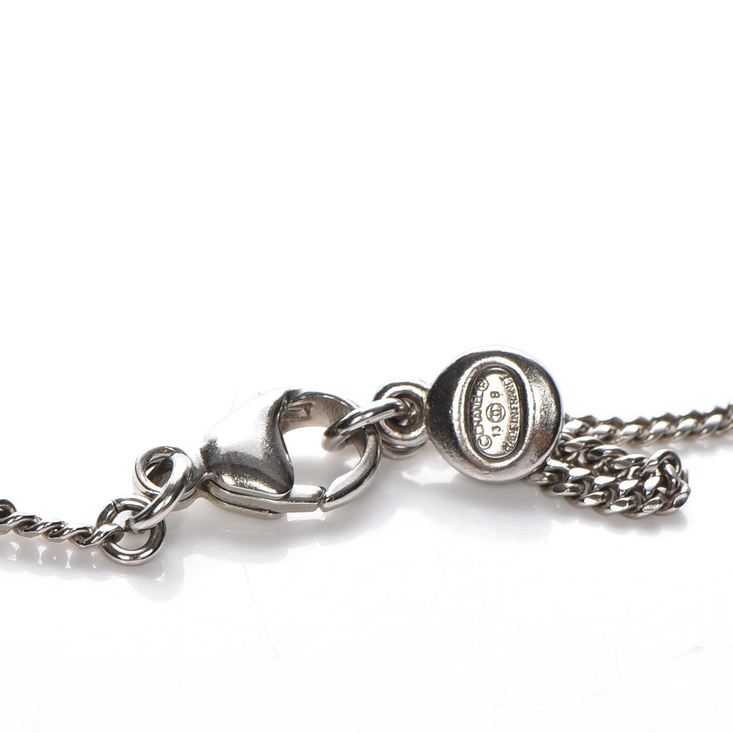 Chanel Pearl Crystal CC Necklace Silver 7 of 9