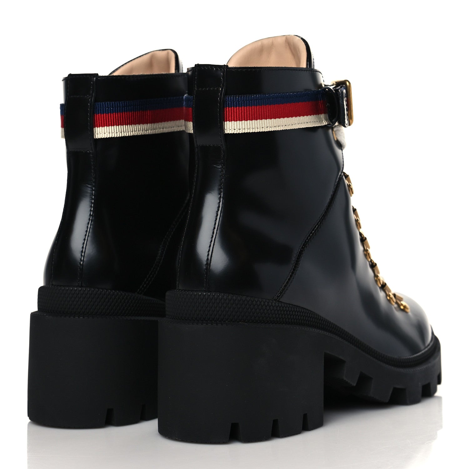 Gucci Calfskin Sylvie Web Womens Lace Up Combat Boots 38 Black 4 of 8