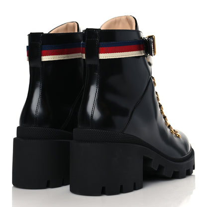 Gucci Calfskin Sylvie Web Womens Lace Up Combat Boots 38 Black 4 of 8