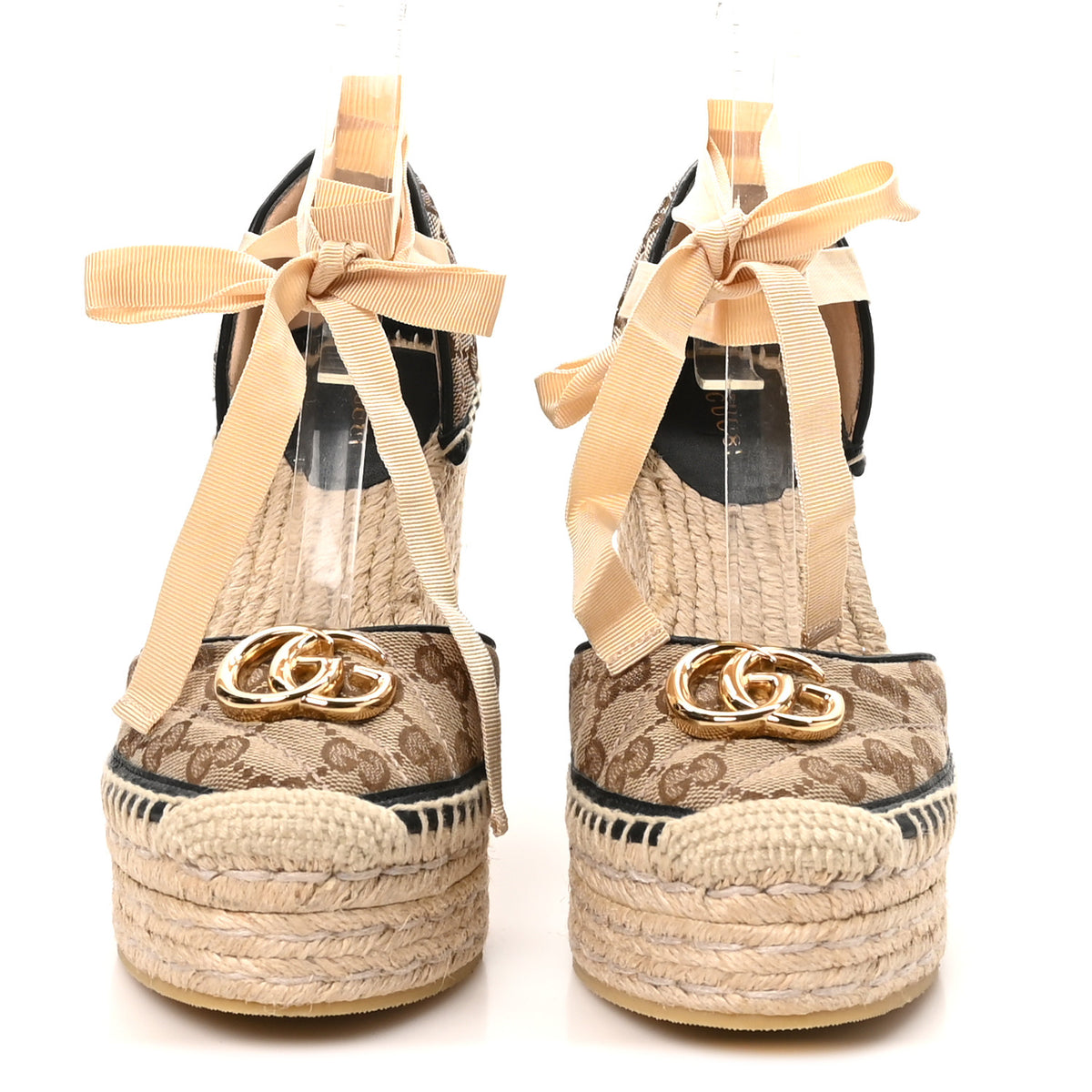 Gucci Monogram Matelasse GG Marmont Ankle Wrap Platform 35/120mm Espadrille Wedges 37.5 Beige Ebony Black Sand Storm 3 of 9