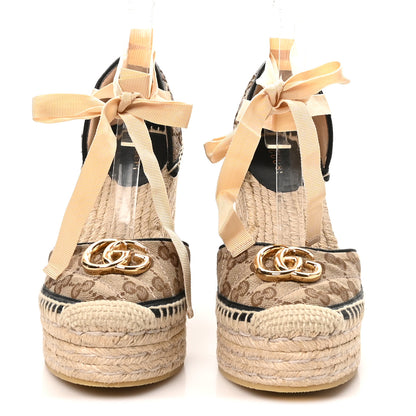 Gucci Monogram Matelasse GG Marmont Ankle Wrap Platform 35/120mm Espadrille Wedges 37.5 Beige Ebony Black Sand Storm 3 of 9